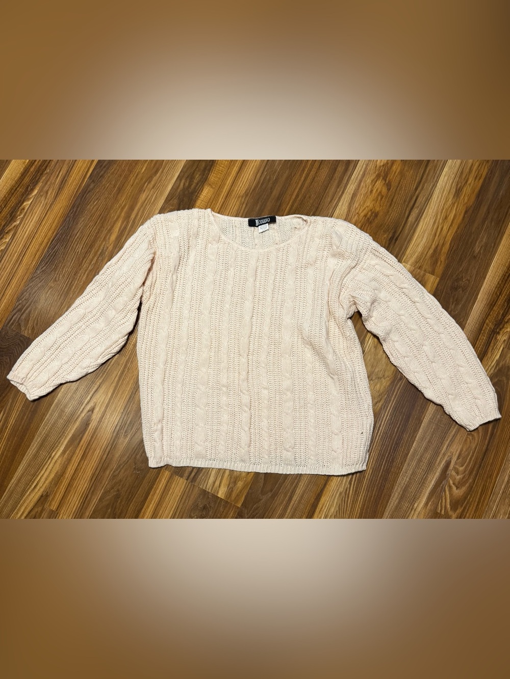 Vintage pink Crochet Cable Crewneck Sweater